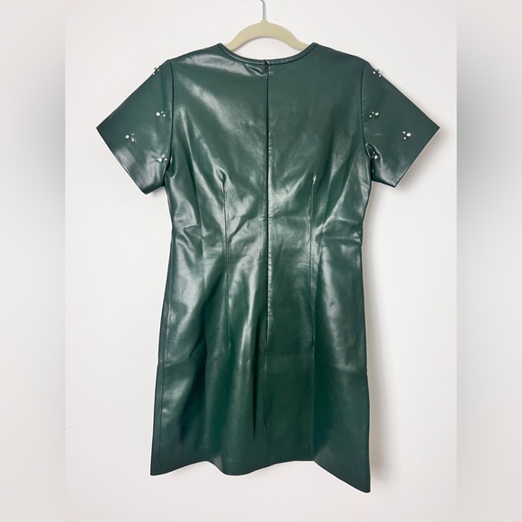 NEW J.Crew Collection Army Green Faux Leather Embellished Mini Dress Size 2 - Picture 8 of 14